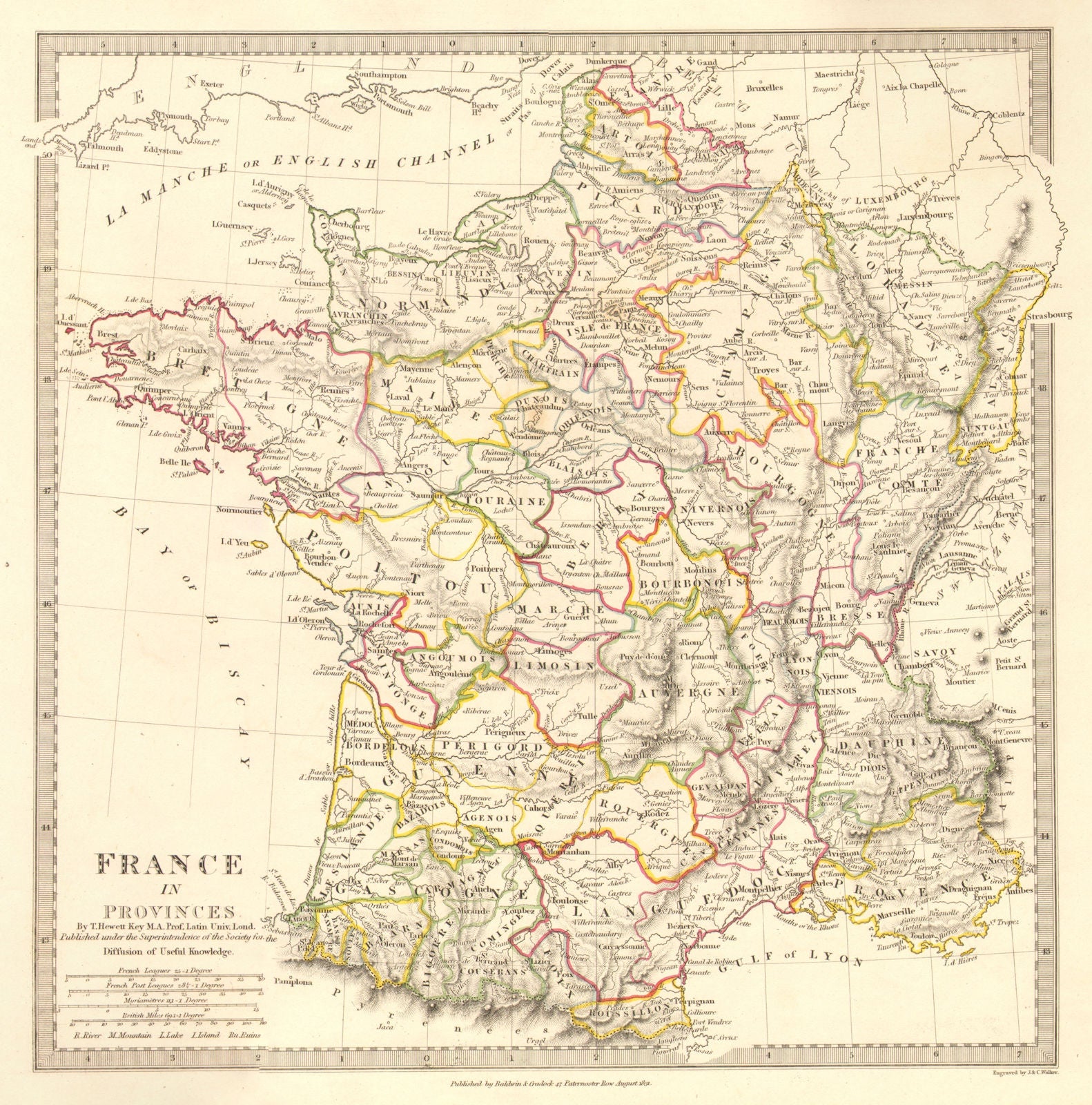 FRANCE IN PROVINCES. Shows provinces <1790. Original hand colour.SDUK 1848 map